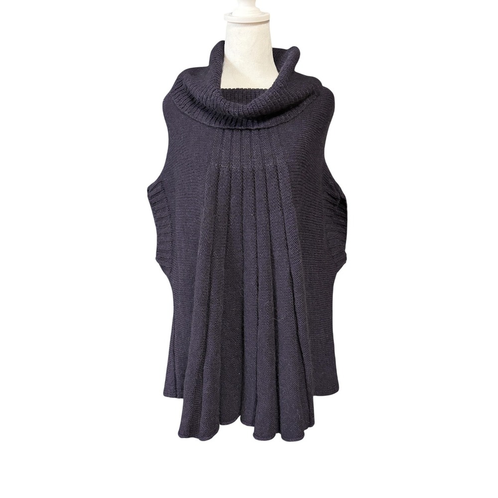 Lineamaglia Sweater Cape Womens S/M Purple Wool Alpaca Cowl Pleated Knit Italy